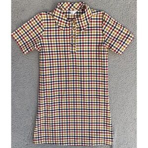 Vintage 1970s Plaid Red Yellow Blue 1/4 Button Collar Shirt Long Fit